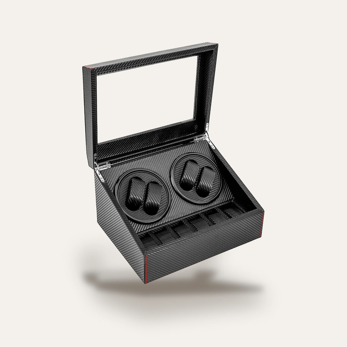Remontoir 4 montres et 6 rangements, noir : ouvert, vue de trois quarts