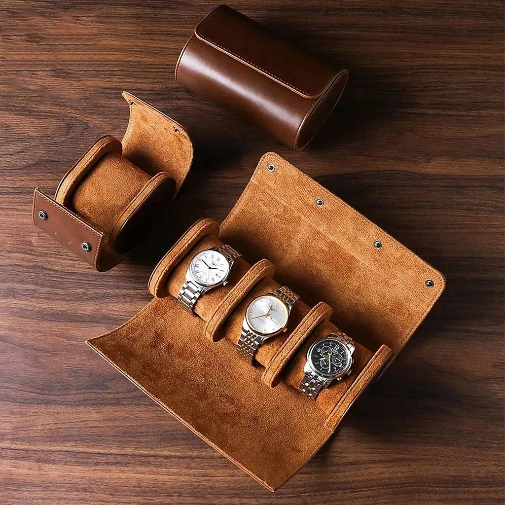 Étui de voyage pour 1, 2 ou 3 montres : les trois formats, marron