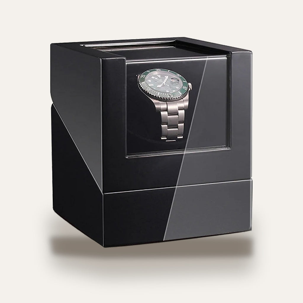 Remontoir 1 montre, coffret laqué noir, USB : fermé, vue de face