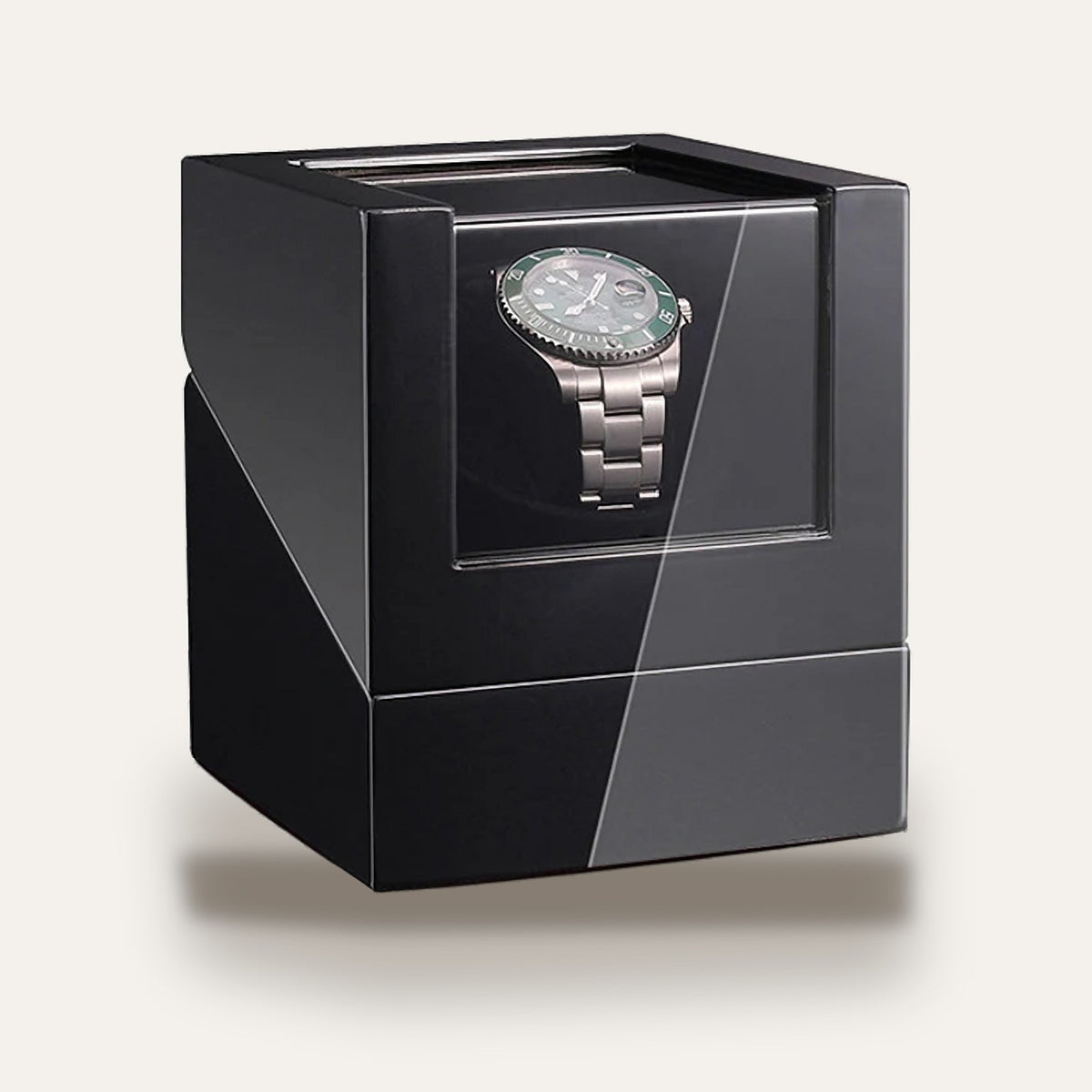 Remontoir 1 montre, coffret laqué noir, USB : fermé, vue de face
