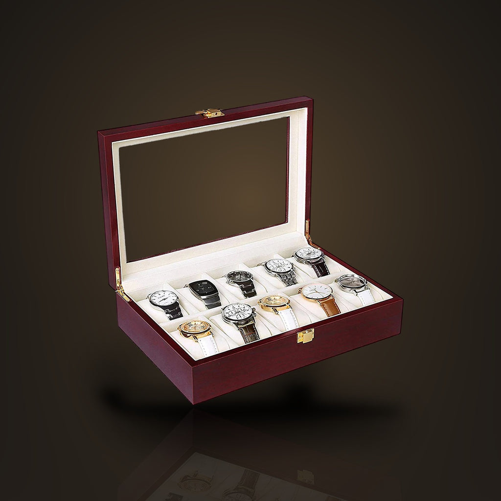 Boîte à montres en bois vernis, 6 à 12 emplacements : ambiance