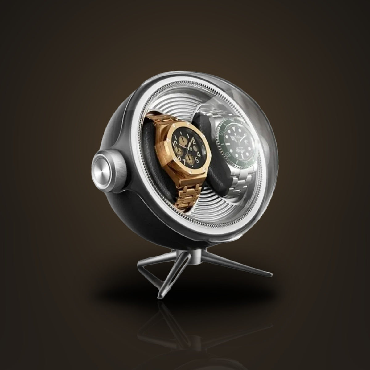 Remontoir design orbital, 1 ou 2 montres : ambiance