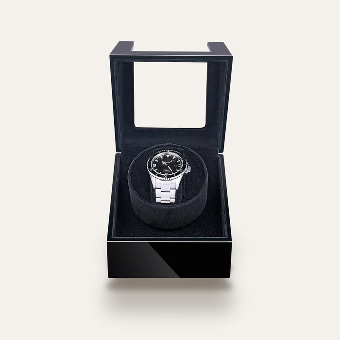 Remontoir 1 montre, coffret laqué noir, USB : ouvert, avec montre