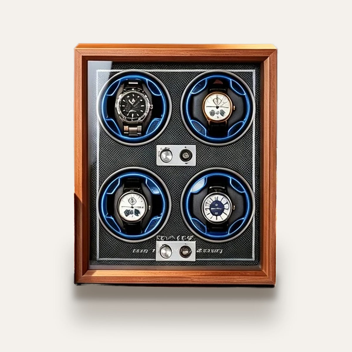 Remontoir en bois éclairé, 2 ou 4 montres : 4 montres, vue de face