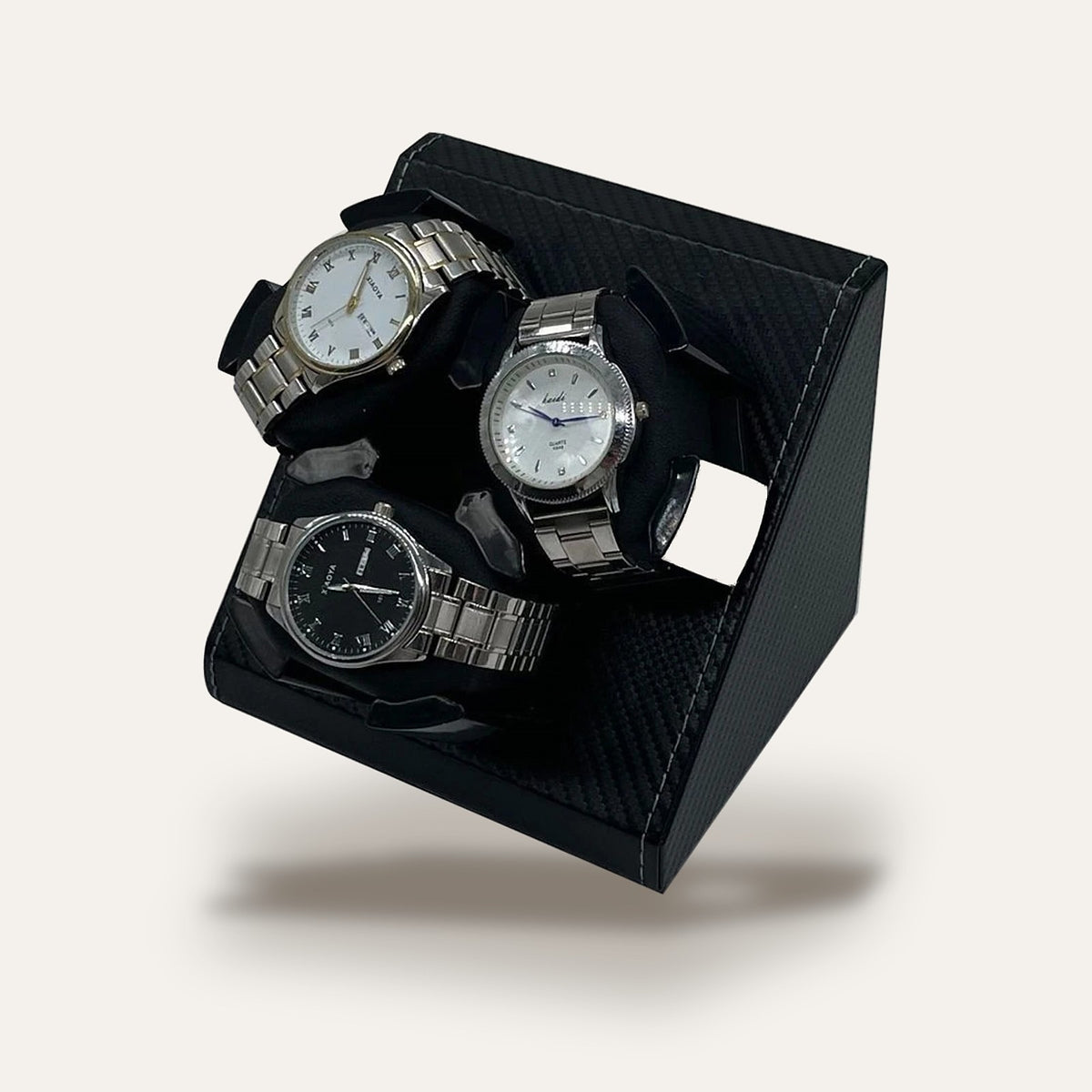 Remontoir 3 montres, finition carbone, USB : avec 3 montres