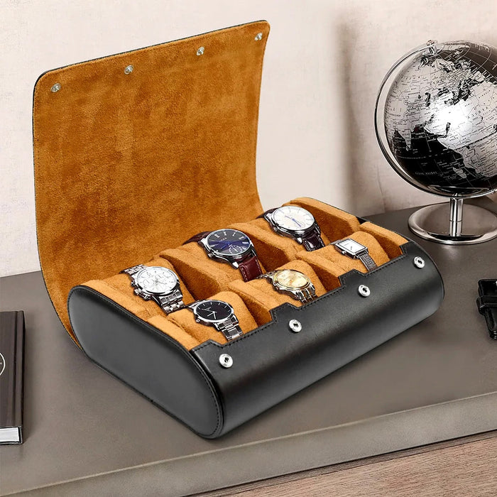 Rouleau de voyage pour 6 montres, cuir souple : sur un bureau