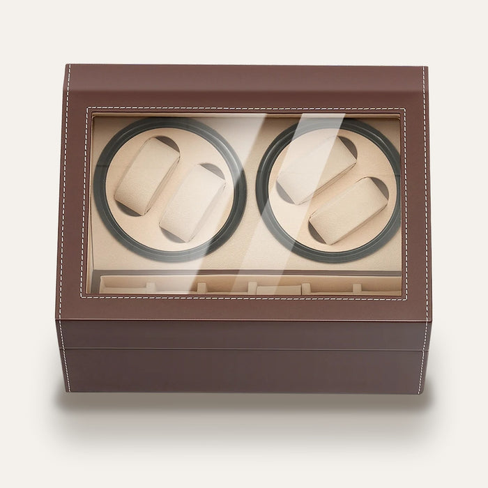 Remontoir 4 montres et 6 rangements, cuir marron : fermé