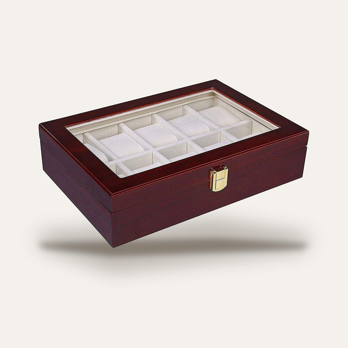 Boîte à montres en bois vernis, 6 à 12 emplacements : 10 montres