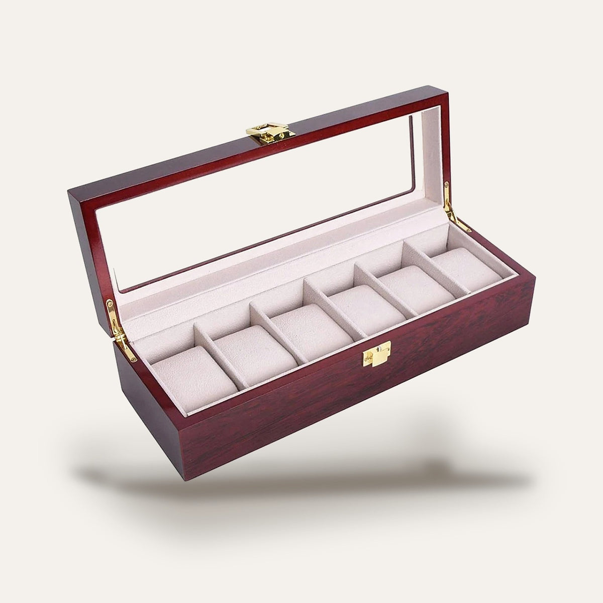 Boîte à montres en bois vernis, 6 à 12 emplacements : 6 montres