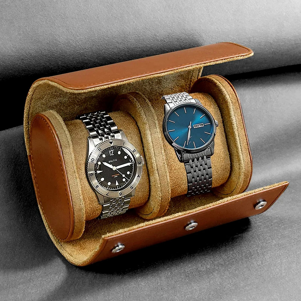 Étui de voyage pour 1, 2 ou 3 montres : 2 montres, marron