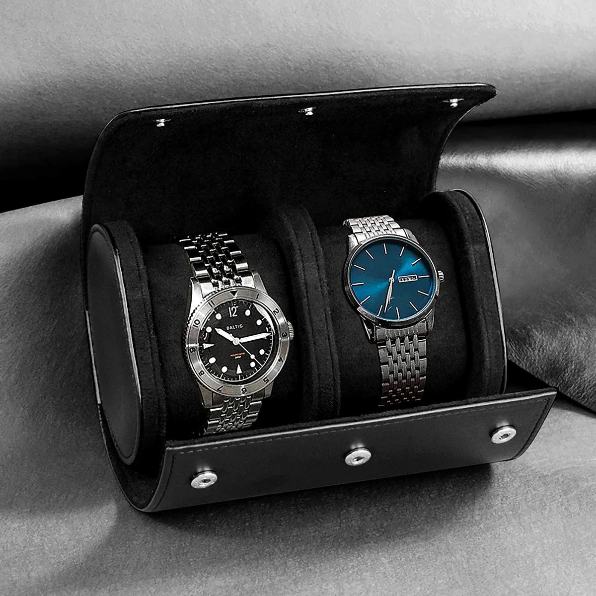 Étui de voyage pour 1, 2 ou 3 montres : 2 montres, noir