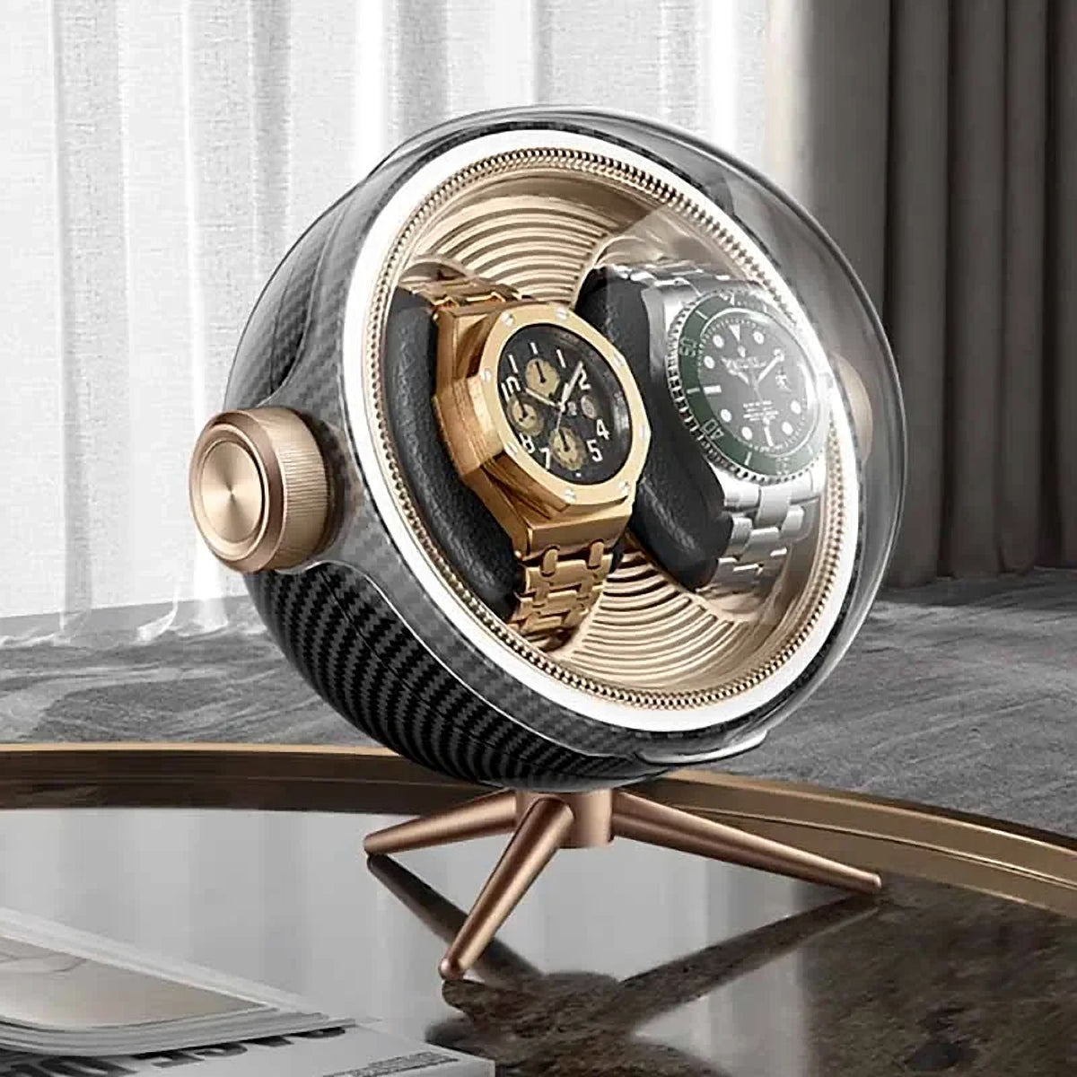 Remontoir design orbital, 1 ou 2 montres : 2 montres, carbone