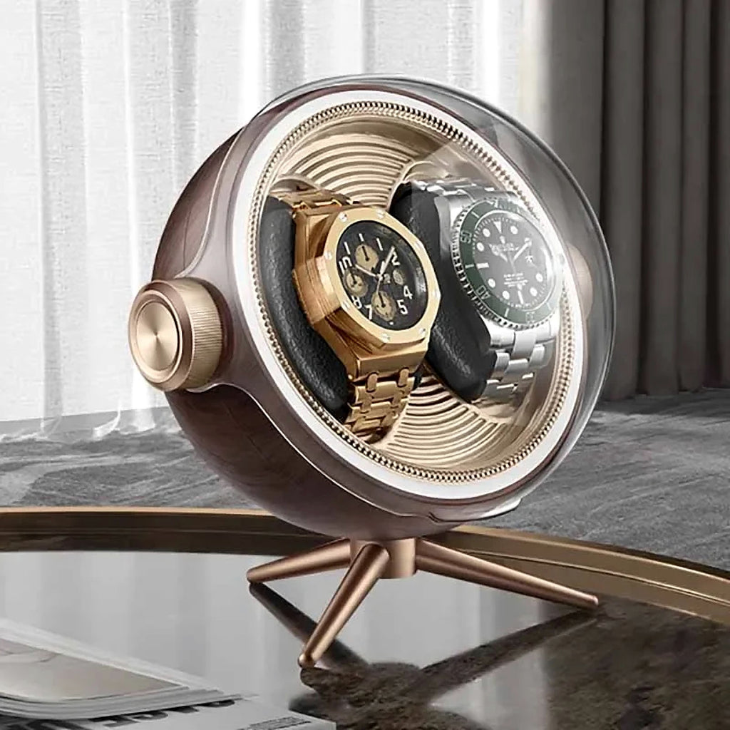 Remontoir design orbital, 1 ou 2 montres : 2 montres, grain de bois