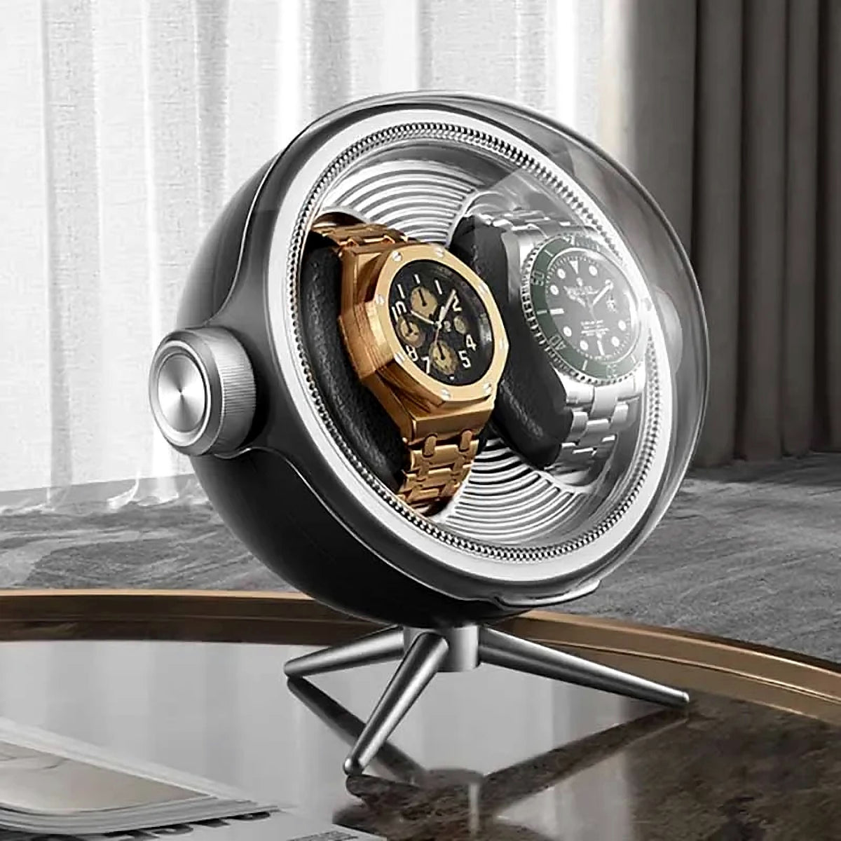 Remontoir design orbital, 1 ou 2 montres : 2 montres, noir