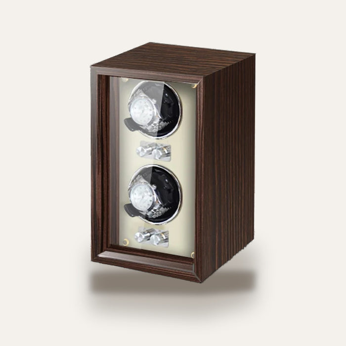 Remontoir en bois, 1 à 6 montres, façade vitrée : 2 montres, intérieur beige