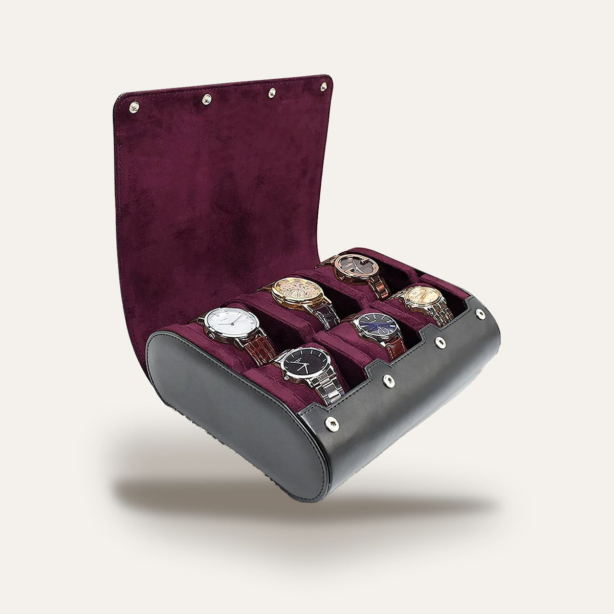 Rouleau de voyage pour 6 montres, cuir souple : Rouge vin